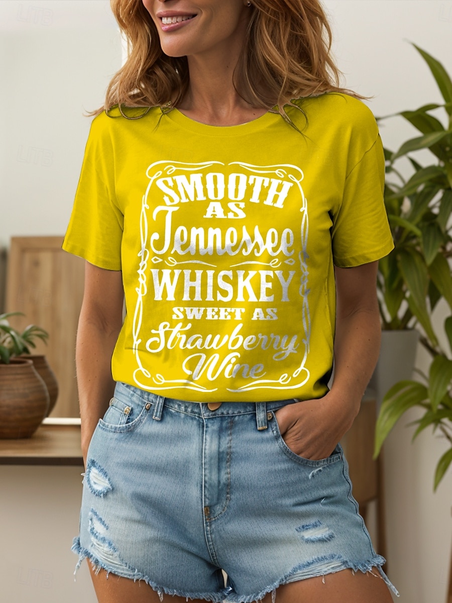 Dámské Tričko Grafika Písmeno Vinobraní stylové Klasické Krátký rukáv Tričkový Kulatý Běžné topy Denní Víkend Tisk Černá Bílá Žlutá Rubínově červená Vodní modrá Léto Jaro 2025 - $19.99 –P9