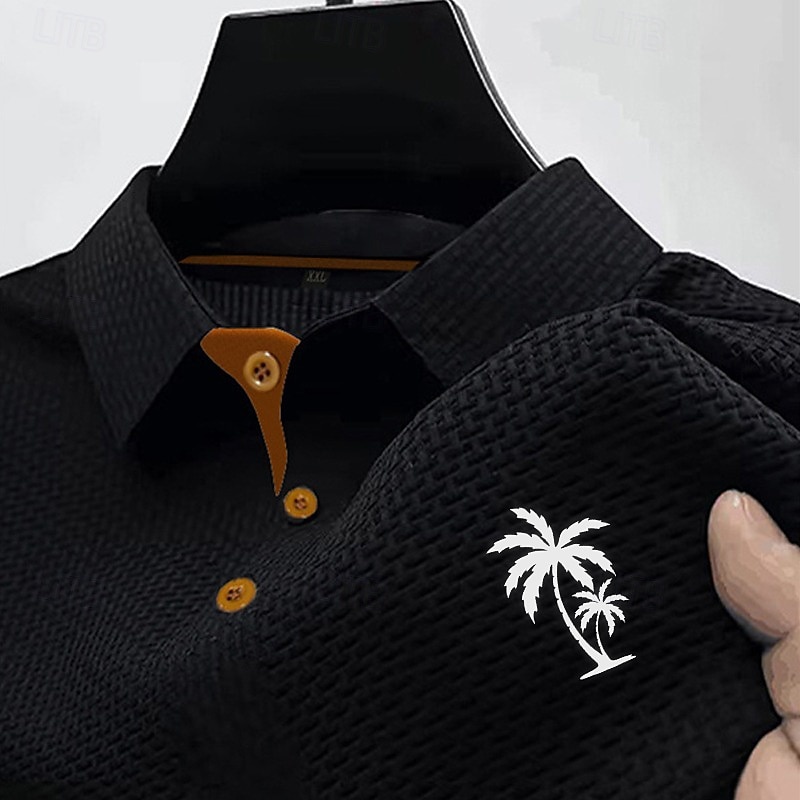 Per uomo Polo in seersucker di seta ghiaccio Maglia da golf Casuale Lavoro Bavero Manica Corta Essenziale Moderno Albero di Cocco Jacquard Bottoni Estate Primavera Vestibilità regolare Blu Nero del 2026 a $20.99 –P3