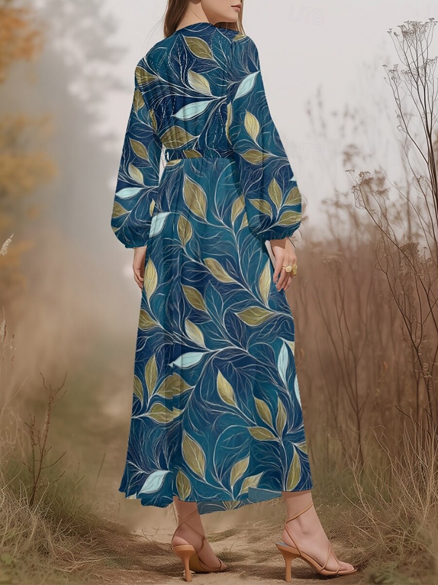 Damen Midikleid Freizeitkleid Chiffon Schwingkleid Modern Urlaub Täglich Wochenende Normale Passform Blumen Langarm V Ausschnitt Blau Grün Dunkelblau Sommer Frühling Herbst 2025 - $31.99 –P6