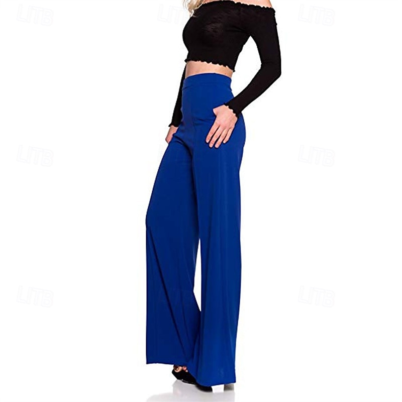 Mujer Perneras anchas Pantalones Pantalones palazzo Moda Ropa de calle Longitud total Alta cintura Plano Cintura elástica Transpirabilidad Cómodo Calle Ropa Cotidiana Noche Negro Blanco Rojo Azul 2025 - $16.99 –P7