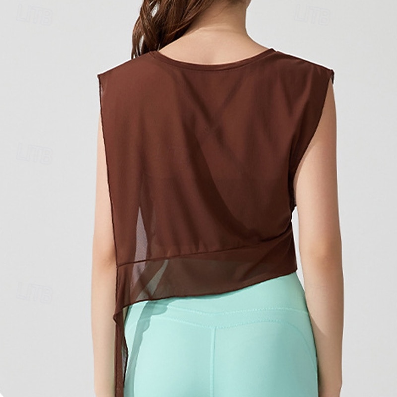 Mulheres Camisa curta de treino Top de ioga Secagem Rápida Respirável Sem Manga Esportes Côr Sólida Blusas Para Academia Esportivo Pilates Roupas Esportivas de 2026 por $12.99 –P9