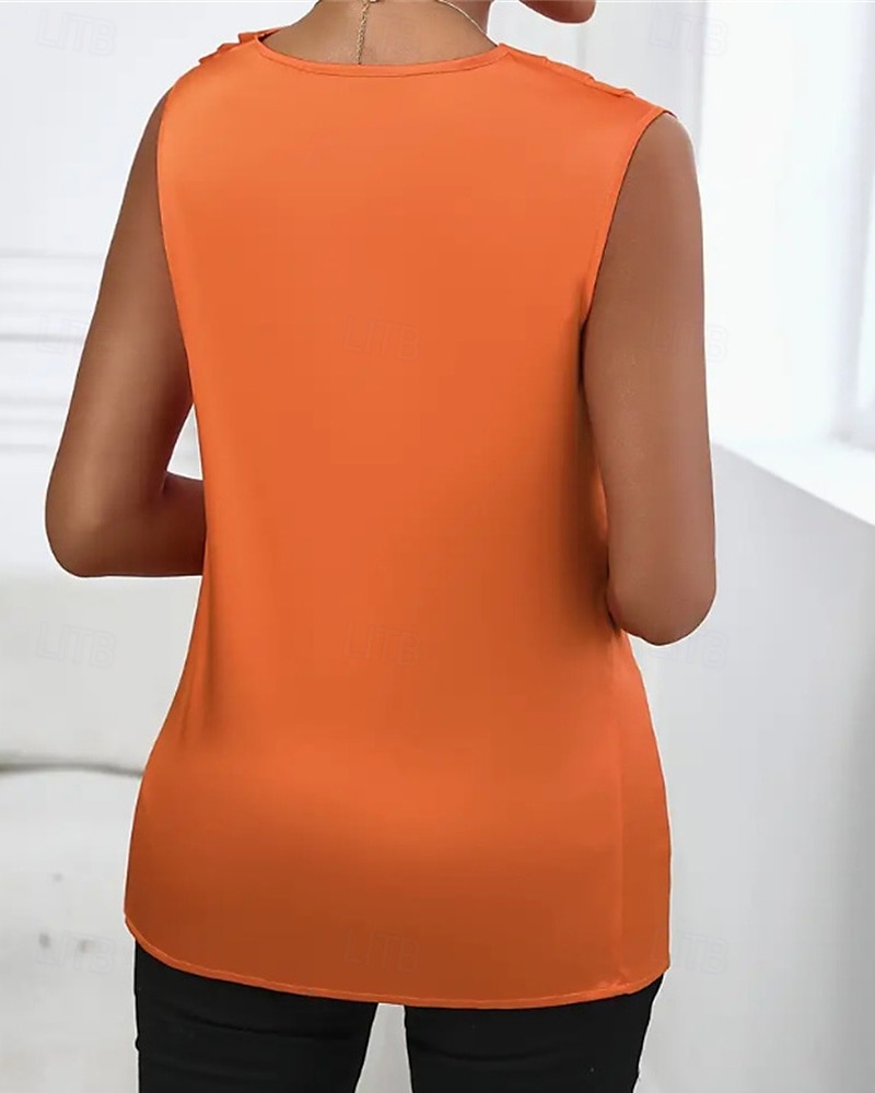 גופייה לנשים סאטן חלקה אופנתי מודרני ללא שרוולים צווארון מרופד רגיל חולצות יומיומי ליציאה סוף שבוע שחור כתום חאקי קיץ 2025 - $25.99 –P11