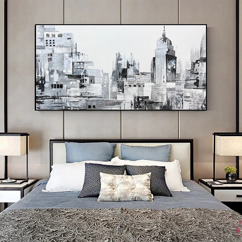 Peinture à l'huile faite à la main sur toile, décoration murale moderne abstraite, paysage architectural noir et blanc pour salon, décoration d'intérieur, peinture roulée sans cadre, non tendue de 2025 ? $69.99 –P3