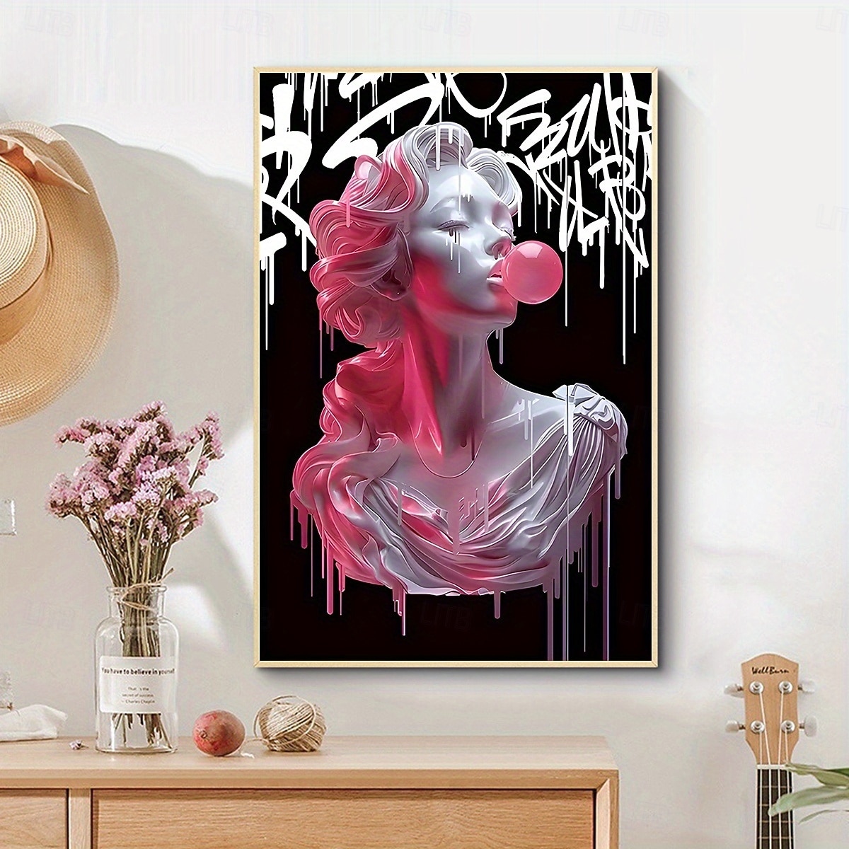 Chic Pink Girl Blowing Balloons Canvas Art Print - Modern Fluid Wall Decor for Living Room & Kitchen Reusable No Frame Needed 2026 - $15.49 –P2