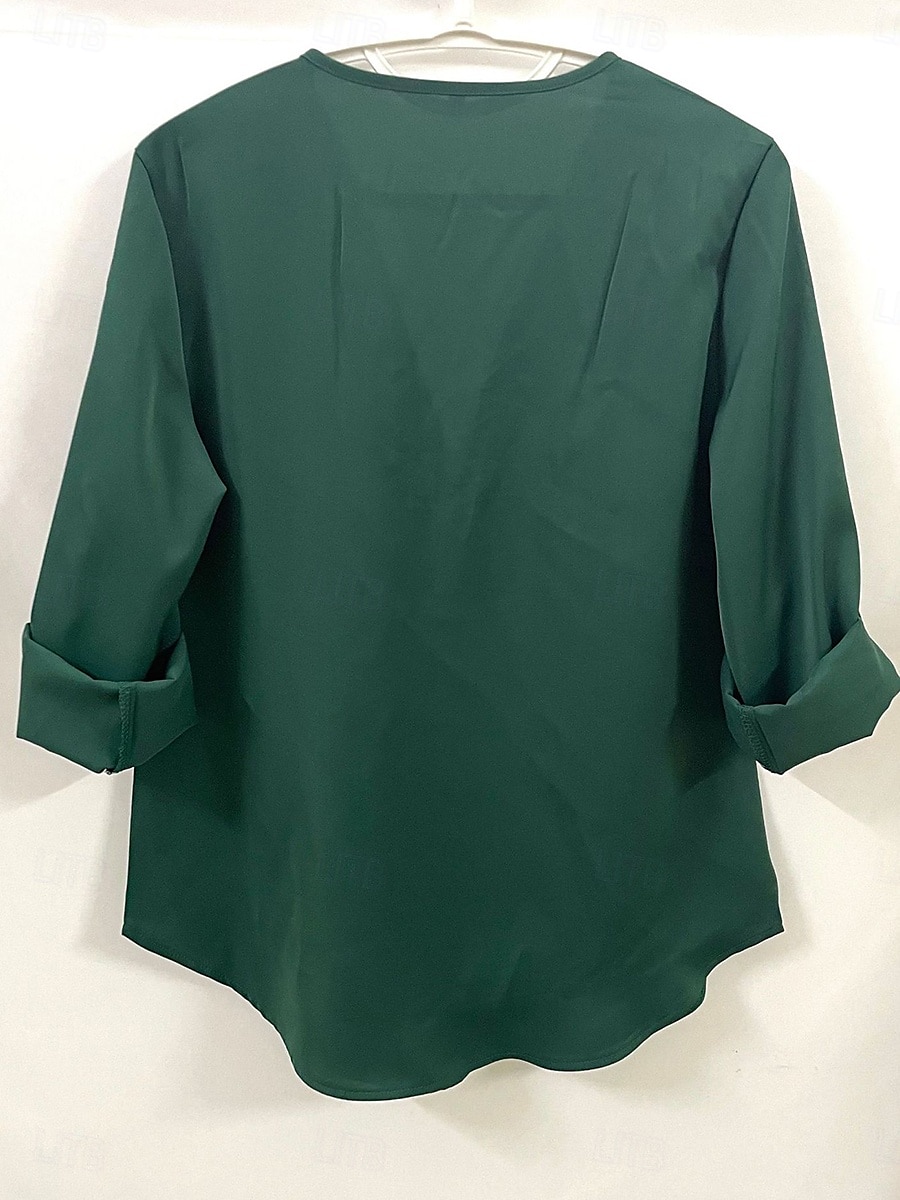Femmes Chemisier Uni Quotidien Demi Manches Col en V Hauts Réguliers Quotidien Fermeture éclair Noir Rose Claire Marron Vert Été Printemps Automne de 2025 ? $21.99 –P5