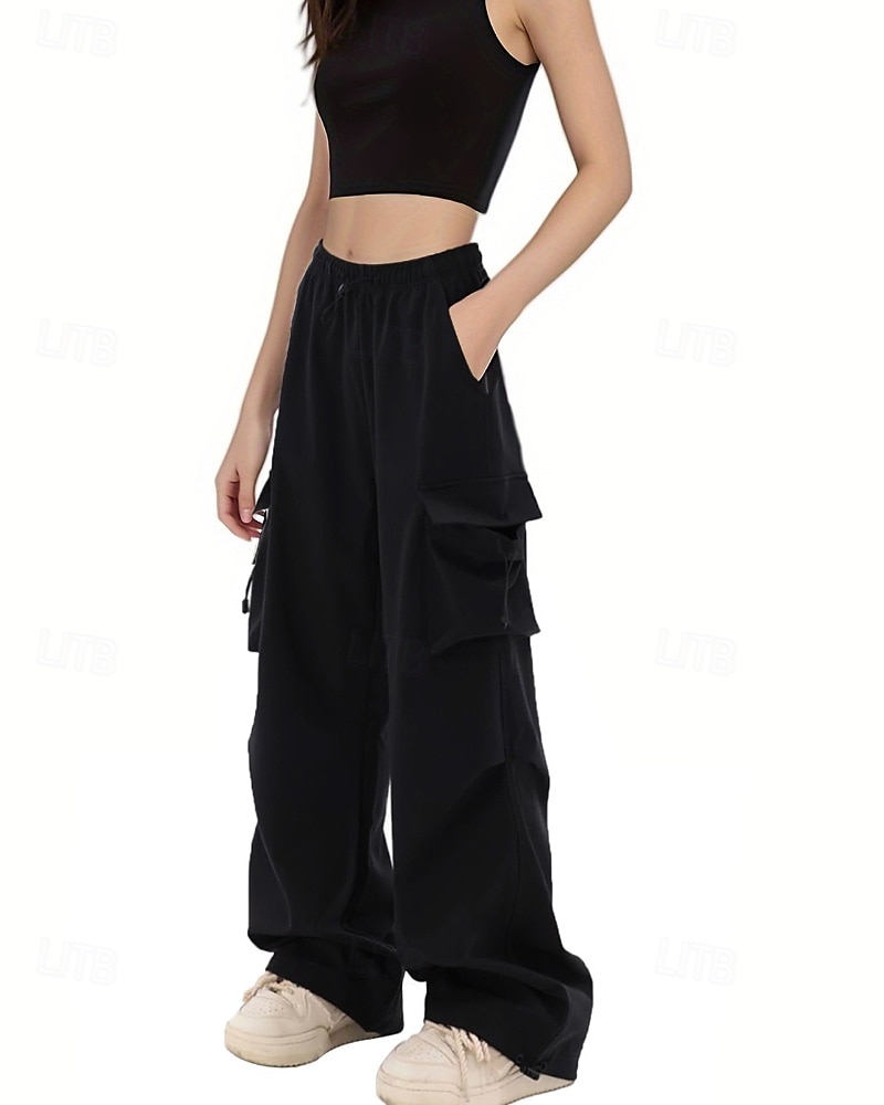 Femmes Pantalons Cargo Slacks Streetwear Occasionnel Longueur complète Naturel Uni Avec Poches Conception à cordon élastique Doux Rue Fête Week-end Noir Rose Automne Coupe régulière de 2025 ? $22.99 –P6
