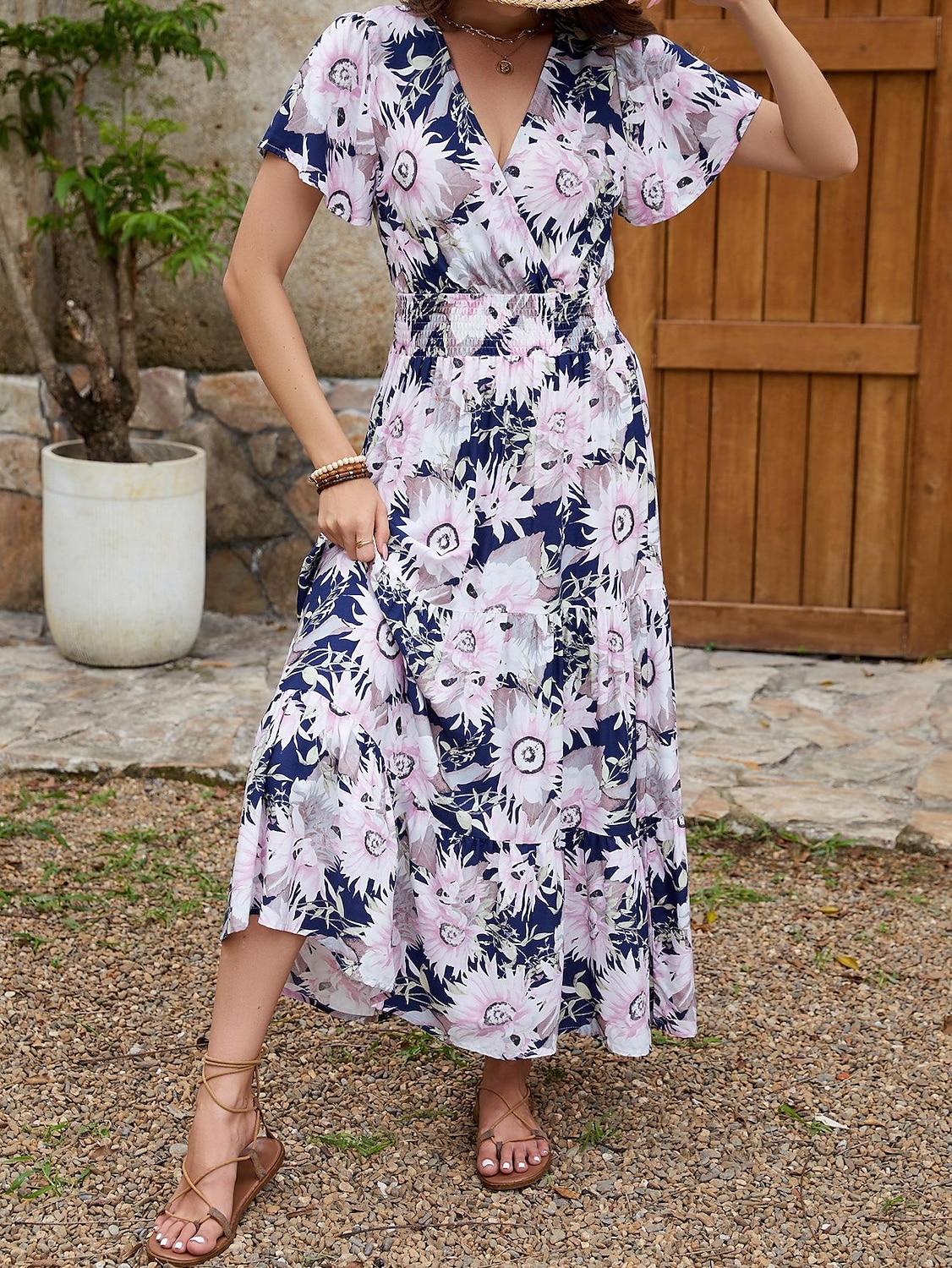 Women's Maxi Dress Sundress A Line Dress Vacation Party Casual Butterfly Sleeve Party Going out Beach Tailored Fit Floral Graphic Short Sleeve V Neck color Summer 2025 - $32.99 –P2