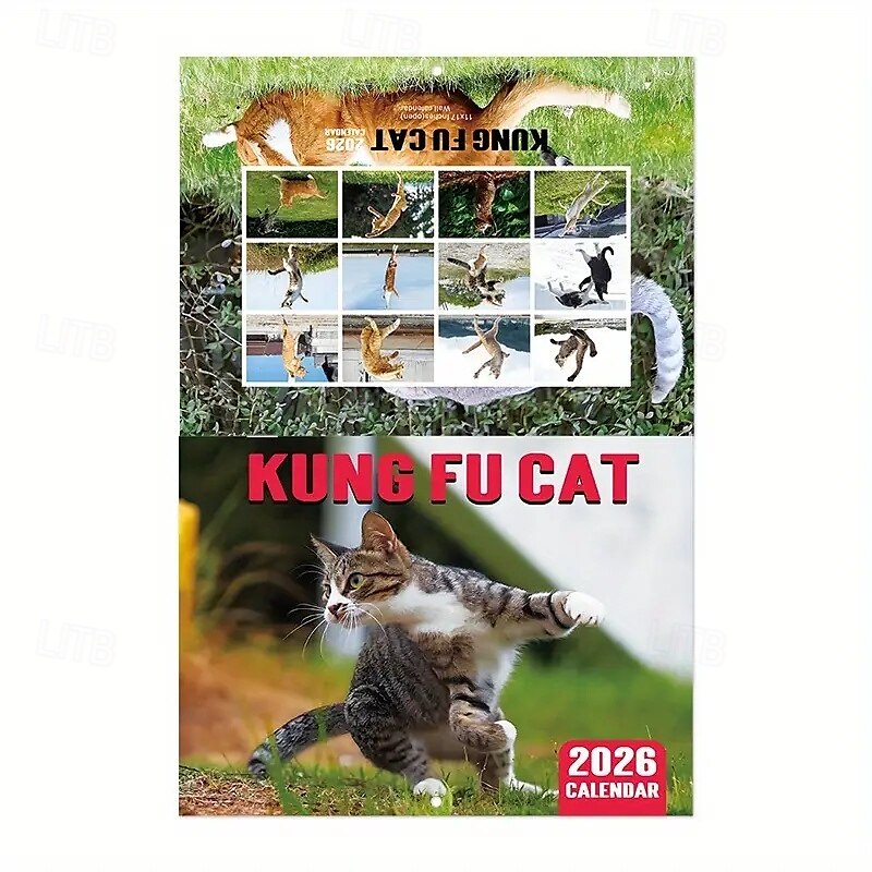 2025年 2026年 怒った猫 カンフー猫カレンダー 面白い犬のうんちカレンダー ラミネート加工 月間プランナー 英語の日付付き 1月から12月まで 自宅やオフィスの装飾に最適 猫好きや犬好きの方に最適 コレクション – $11.21 –P9