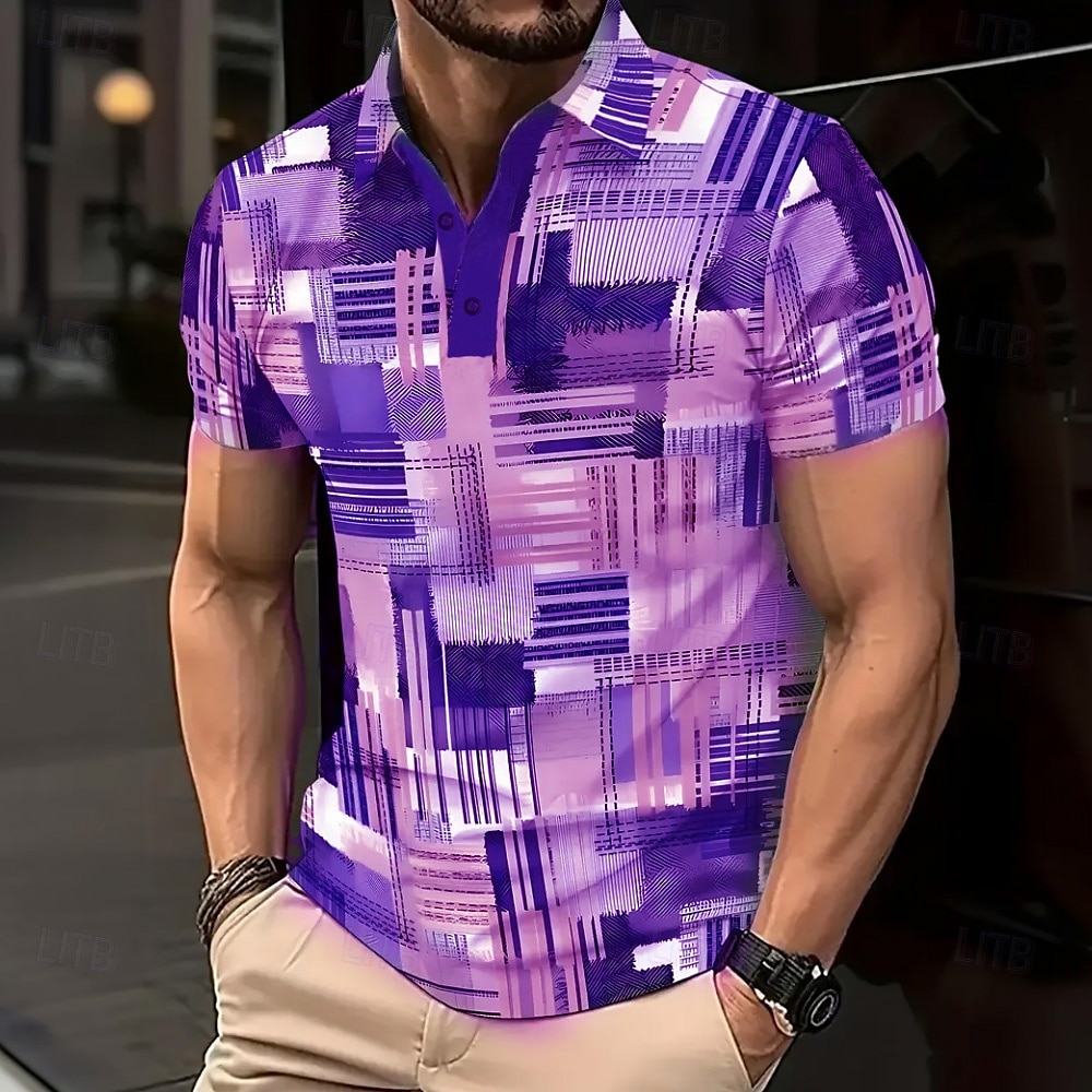 Men's Color Block Polo Short Sleeve Polo Shirts Collared Shirts Casual Athleisure Buttons Summer Blue Navy Blue Purple 2026 - $21.99 –P7