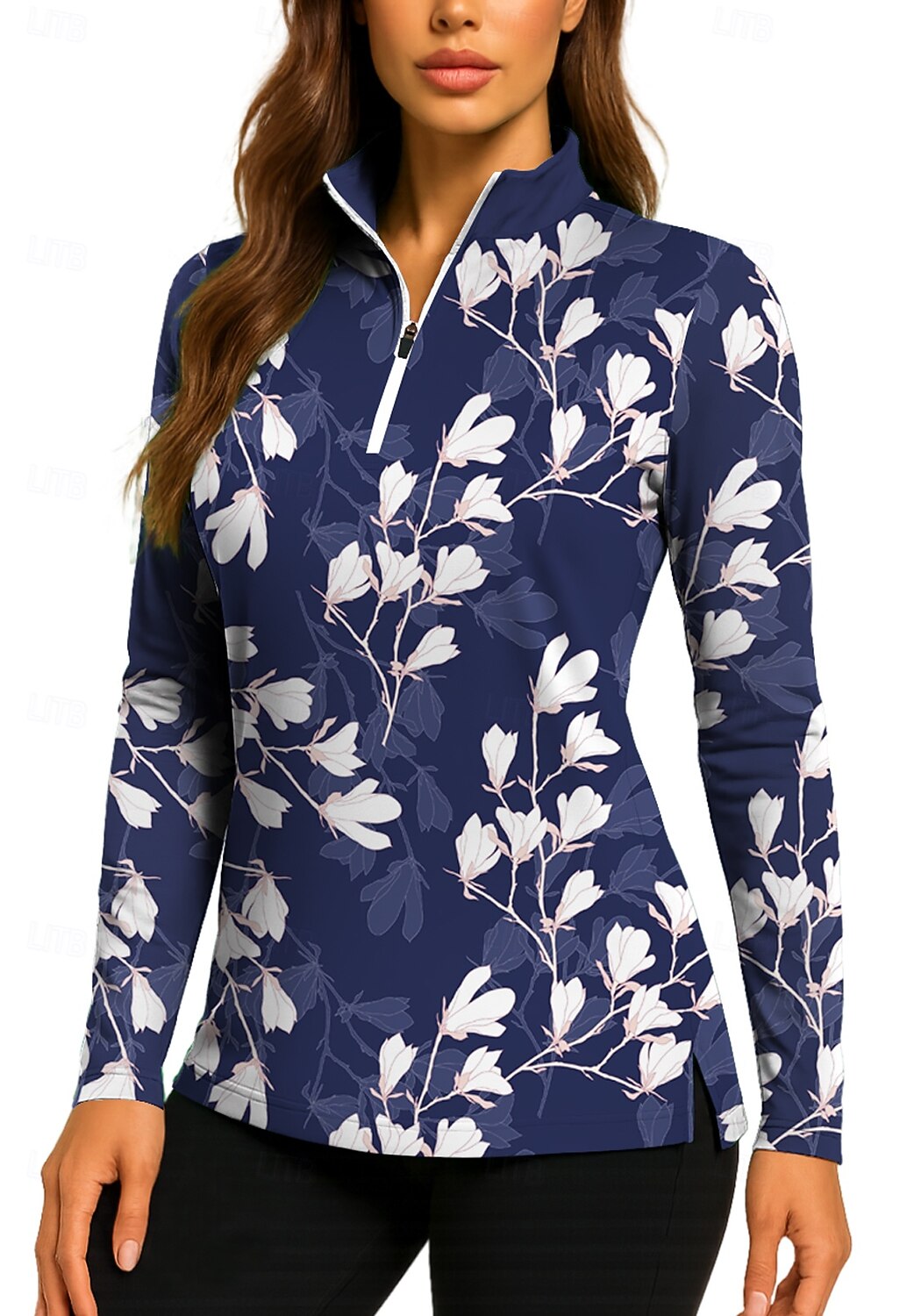 Mujer Flores Tops Camisas de polo Camiseta de tenis Manga Larga Estampado Cremallera de un cuarto Pullover Protección UV Elástico Transpirable Tenis Golf pepinillo Escote Chino Cuello con cremallera 2025 - $28.99 –P1