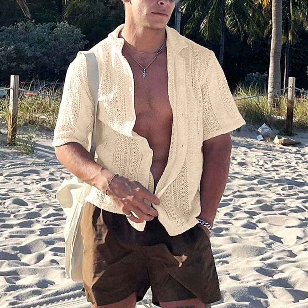 Herren Pullover Strickjacke Kurzer Pullover Gerippt Stricken Normale Oberteile Gestrickt Einfach Umschlagkragen Bohemien Urlaub Lässig Alltagskleidung Bekleidung Sommer Schwarz Weiß S M L 2025 - $32.99 –P1