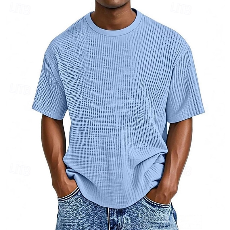 Homme T-shirt Chemise à manches courtes Manche Courte Col ras du cou Été Uni Mode Designer Basique Jacquard Vacances Rue Sortir Abricot Noir Blanche T-shirt haut de gamme pour homme de 2025 ? $20.99 –P1