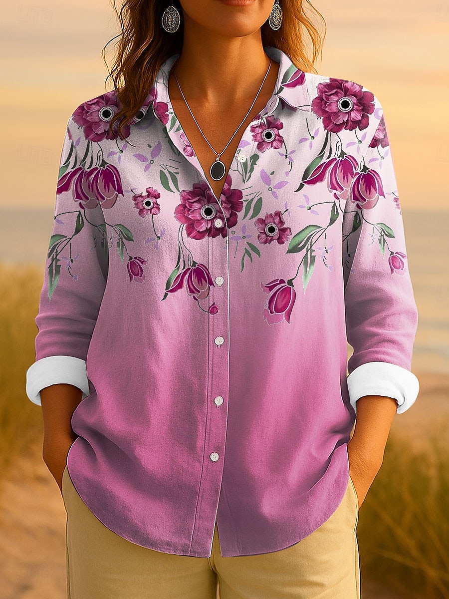 Pâques Femmes Chemise A Ombre Fleuri Graphique Élégant ancien Tropical manche longue Col de chemise Hauts Réguliers Travail Quotidien Boutons Imprimé Rose Claire Bleu Violet Vert Été Printemps Automne de 2025 ? $32.99 –P3