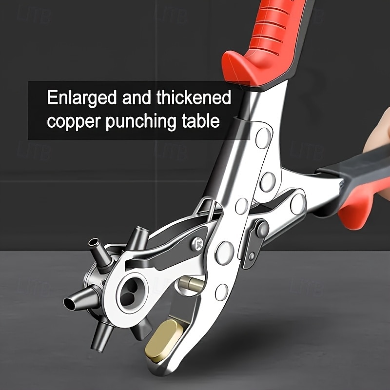 1pc Heavy-Duty Faux Leather Belt Hole Punch Pliers  Rotary Steel Hand Tool with Red Rubberized Grip for Belts Sewing Projects & Crafting  Perfect Gift for DIY Enthusiasts Faux Leather Hole Punch 2025 - $21.99 –P3