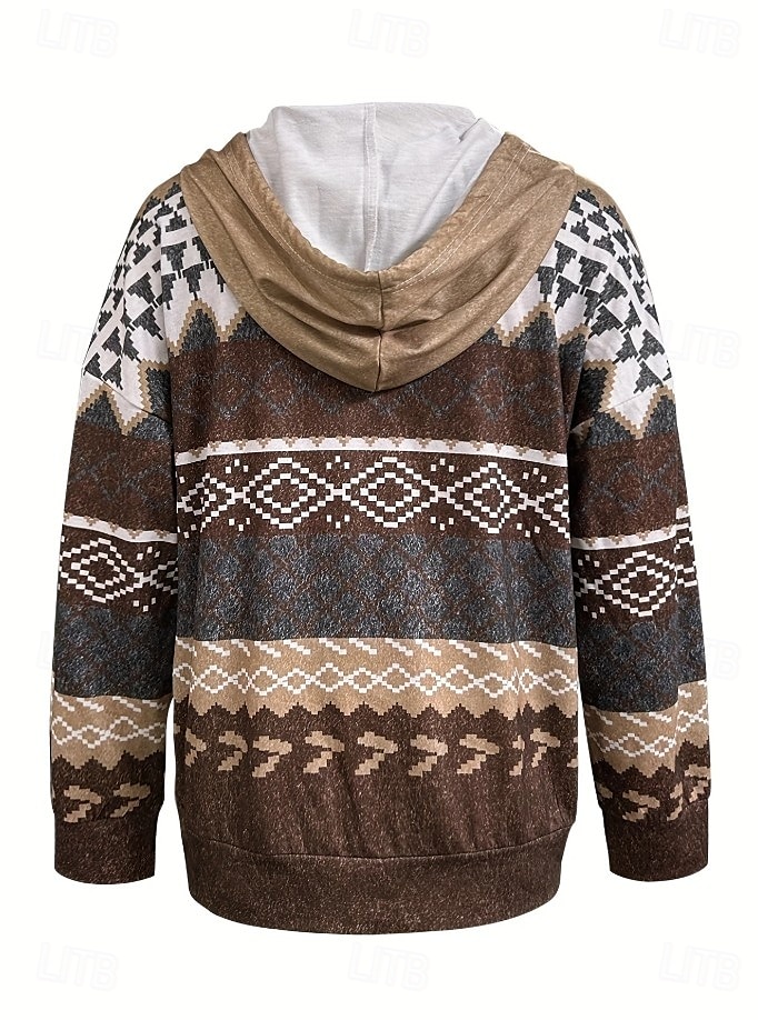 Giacca Felpa con Cappuccio da Donna con Maniche Lunghe e Zip con Tasche Leggera e Casual Micro-elastica Oversize Geometrica a Strisce Attiva Vintage Sportiva con Coulisse Rosso Blu Viola Marrone del 2025 a $26.99 –P6