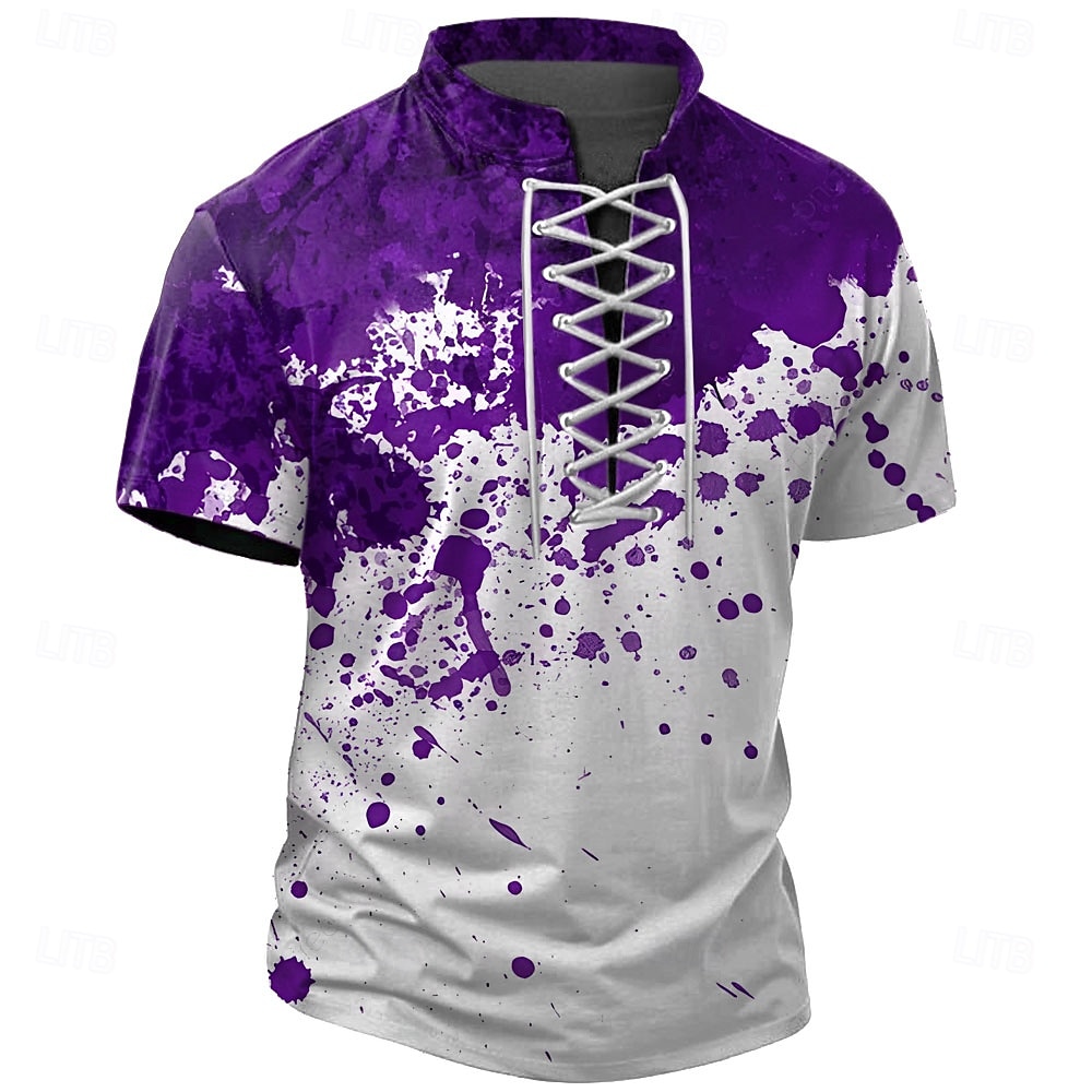 Halloween Men's Blood stains Henley Shirt T shirt Tee Short Sleeve T shirt 3D Print Crew Neck Lace Up Neck Henley Shirt Casual Street Sports Outdoor Casual Red Blue Purple Summer Spring All Seasons 2025 - $18.99 –P5