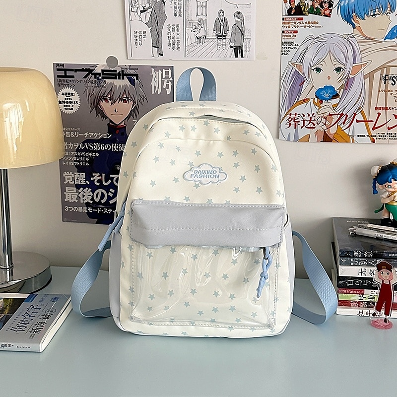 Sac à dos mignon à imprimé étoiles pour filles avec poche avant transparente – cartable kawaii en toile pour adolescentes et pour la rentrée de 2025 ? $29.99 –P2