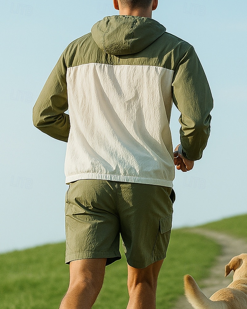 Herren Trainingsanzug Zip Up Sweatshirt Trainingshosen Mit Kapuze Reißverschlusstasche Farbblock Kombination Sommer Frühling Schwarz Rosa Angeln Wandern Outdoor Sonnenschutz Leicht Atmungsaktiv 2026 - $52.99 –P4