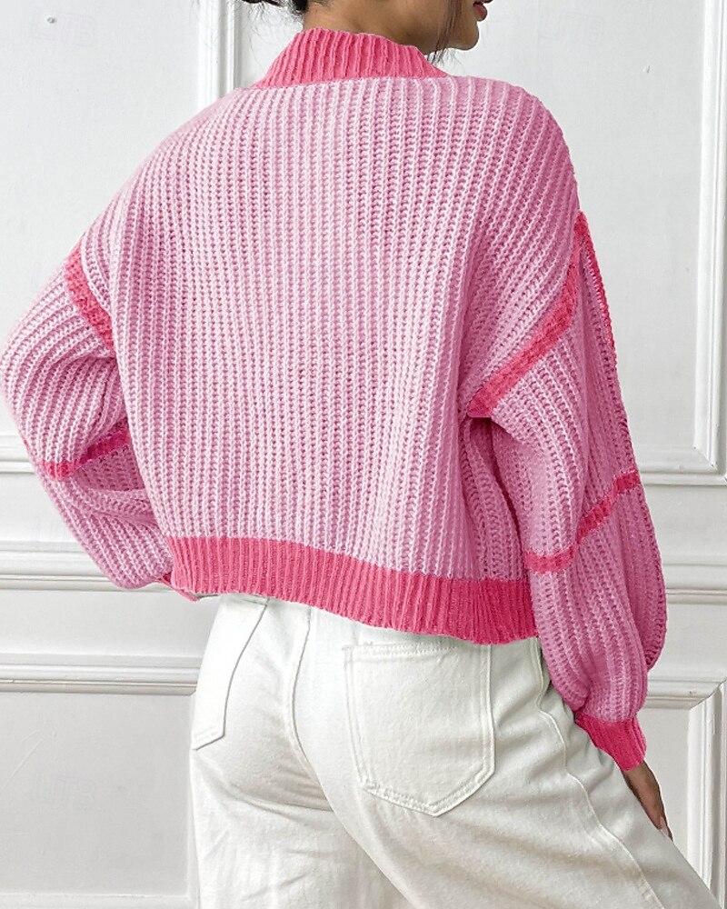 Damen Strickjacke Mode Farbblock Gerippt Kapuze Patchwork Gestrickt Langarm Normale Oberteile Stricken Ferien Ausgehen Wochenende Schwarz Rosa Herbst 2025 - $26.99 –P14