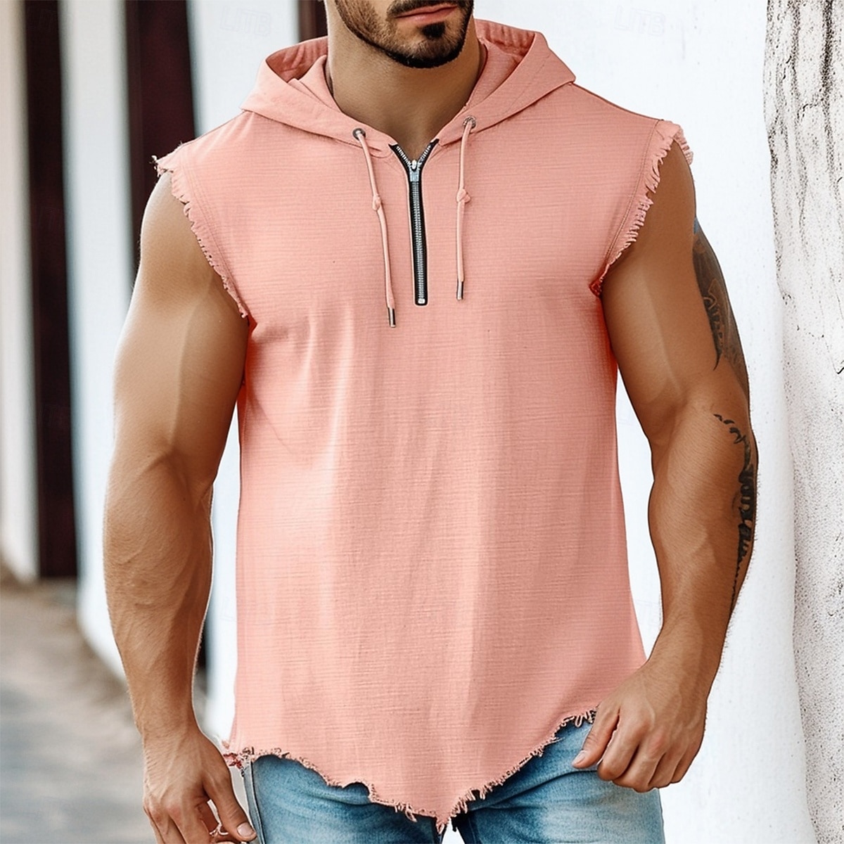 Hombre Camisa de lino Camiseta sin mangas Chaleco Camisetas Interiores Sin Mangas Con Capucha Verano Plano Moda Clásico Moderno Cremallera de un cuarto Calle Casual Deportes Negro Rosa Azul Piscina 2025 - $16.49 –P1