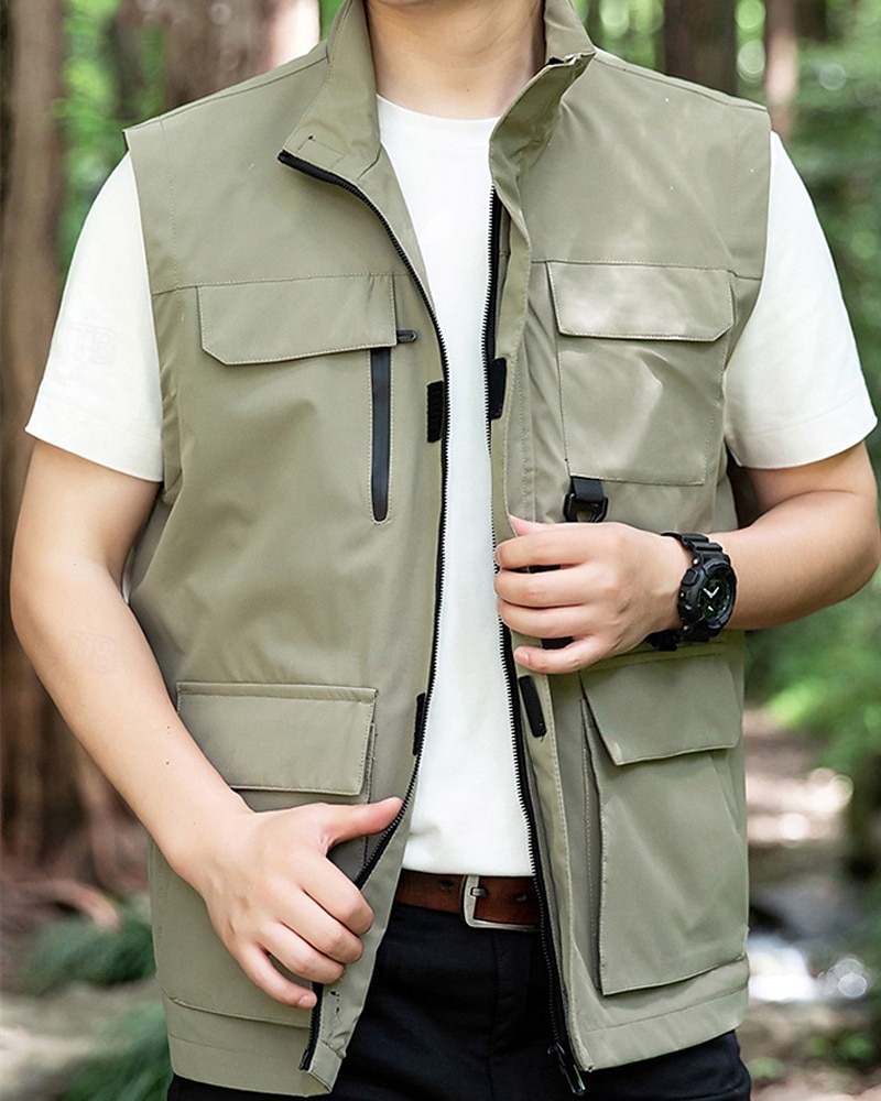 Per uomo Gilet All'aperto Quotidiano Moda Casual Primavera Autunno Tasca Poliestere Confortevole Semplice Cerniera Collo alla coreana Vestibilità regolare Nero Rosso Blu Cachi Gilet del 2025 a $48.99 –P7