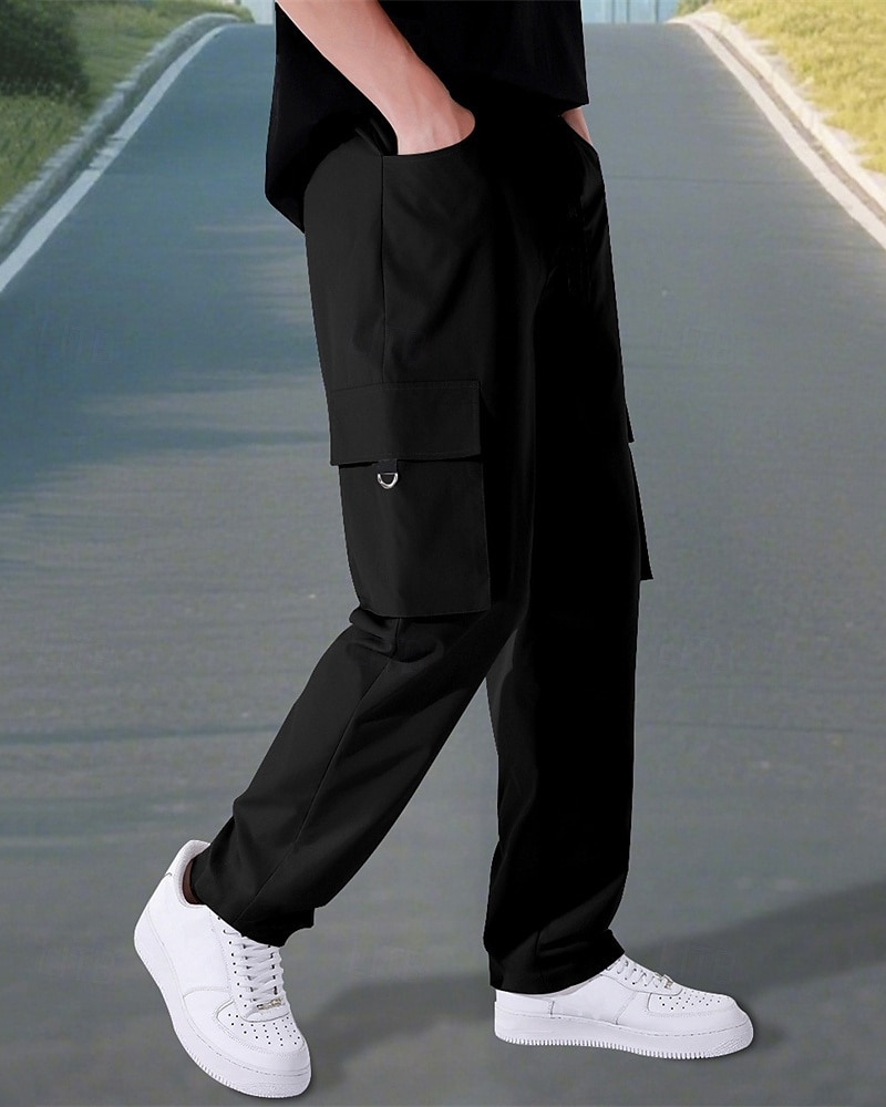 Per uomo Pantaloni Cargo Pantaloni Elastico in vita Coulisse Multi-tasche Semplice Mimetico Indossabile All'aperto Quotidiano Campeggio & Escursionismo Moda Classico Nero Verde militare del 2025 a $18.99 –P1