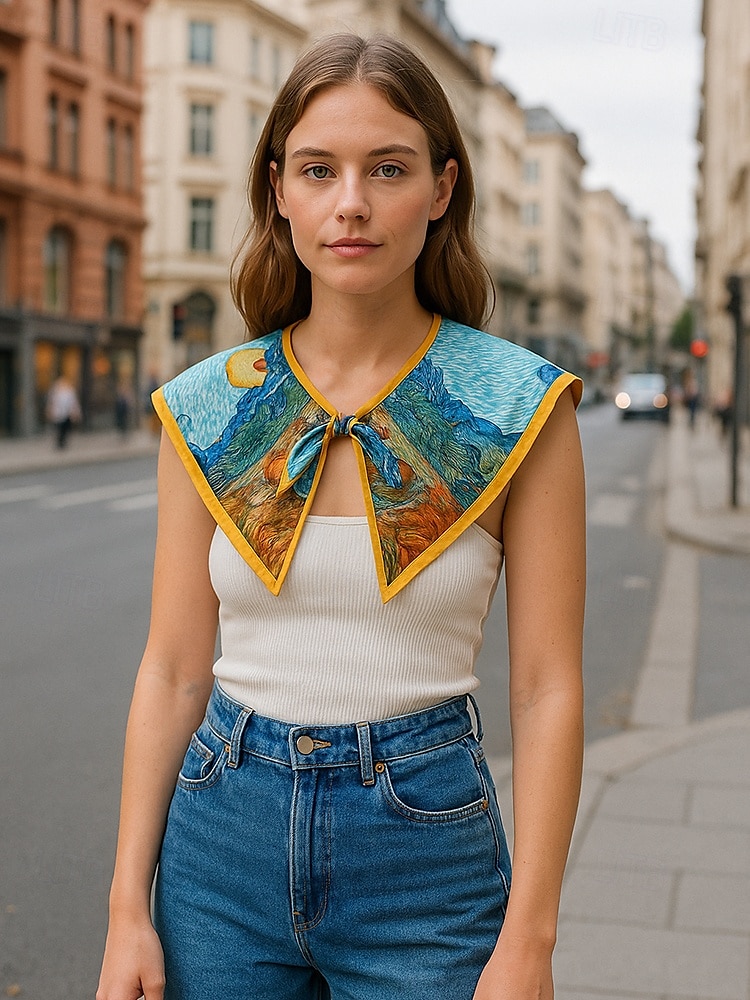 Col amovible imprimé artistique pour femme – col foulard coloré inspiré de Van Gogh, style rétro vintage, accessoire de mode élégant pour tenues décontractées, tenues de bureau et événements artistiques de 2025 ? $11.99 –P1