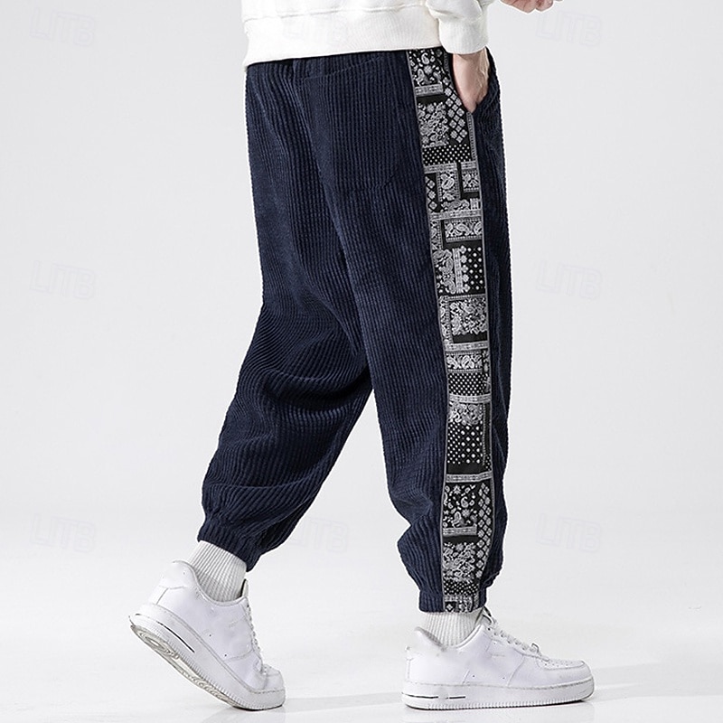 Men's Athletic Pants Sweatpants Joggers Corduroy Pants Trousers Pocket Elastic Waist Drawstring Color Block Comfort Sports Outdoor Daily Ethnic Style Casual Black Light Grey Micro-elastic 2026 - $24.99 –P10