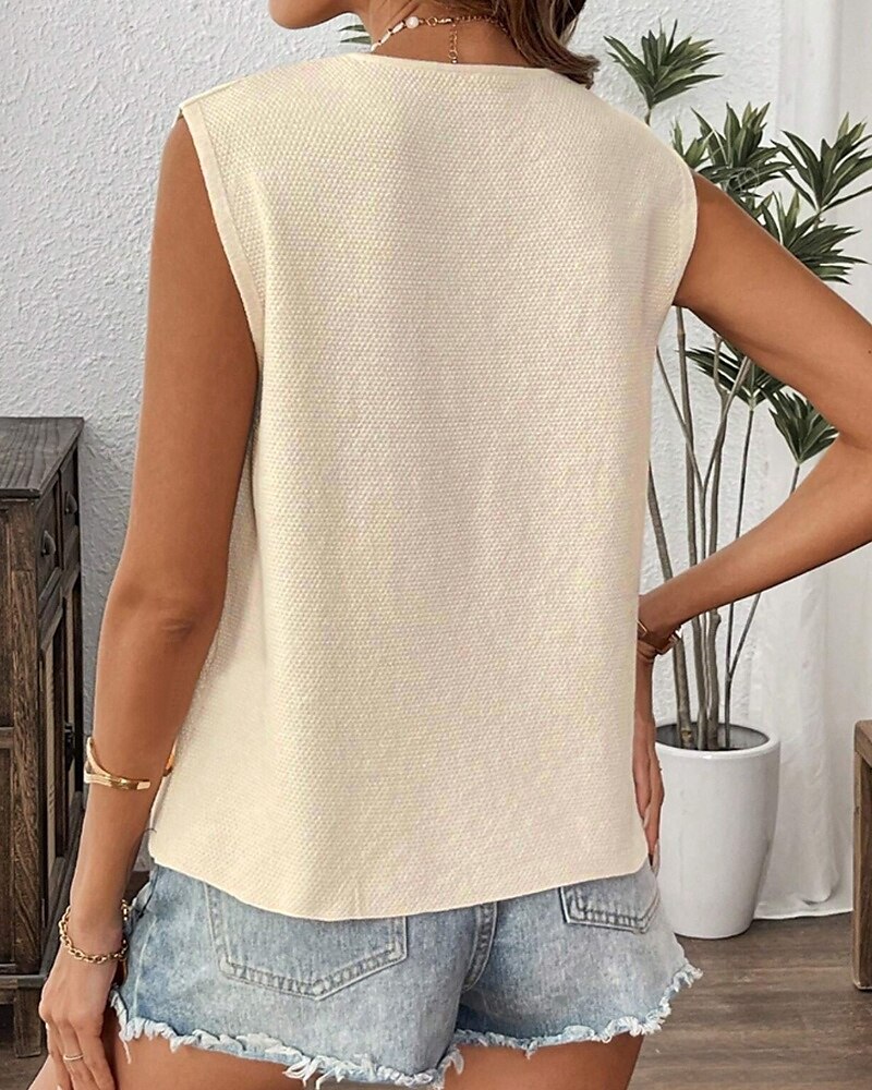 Women's Sweater Vest Fashion Solid Color Ribbed V Neck Knitted Sleeveless Regular Tops Knit Holiday Going out Weekend Apricot Fall 2025 - $23.99 –P5