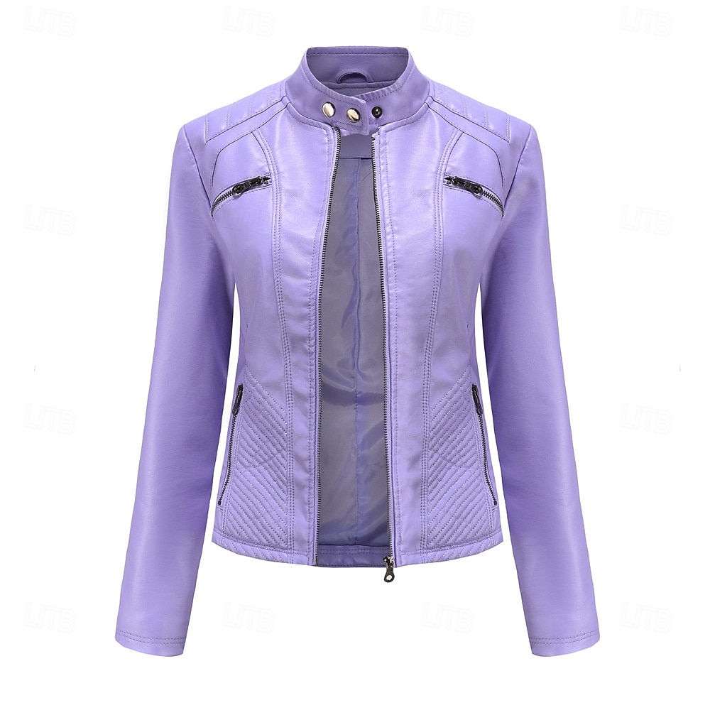 Per donna Giacca in Ecopelle Confortevole Tasca Cerniera completa Moda Stile da Strada Semplice All'aperto Casual Quotidiano Regolare Collo alla coreana Vestibilità regolare Manica Lunga Capispalla del 2025 a $48.99 –P11
