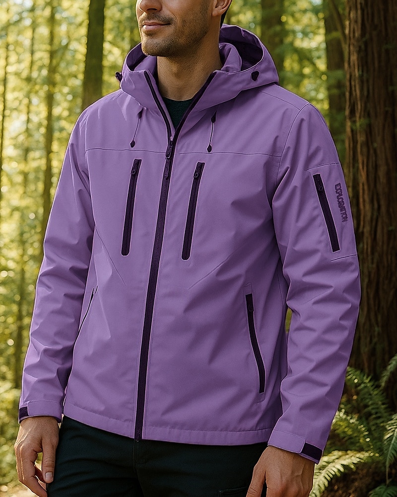 Men's Windbreaker Hiking Jacket Rain Coat Outdoor Waterproof Windproof Lightweight Hiking Outfits Hiking Clothes Spring Autumn / Fall Top Camping / Hiking / Caving Running Black White Dark Purple 2025 - $42.99 –P6