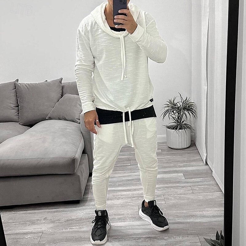 Per uomo Felpa con cappuccio Tuta da Ginnastica Set di felpe con cappuccio Nero Bianco Blu Cachi Con Cappuccio Semplice Coulisse Sport & Outdoor Quotidiano Ferie Poliestere Streetwear Essenziale del 2025 a $42.99 –P5