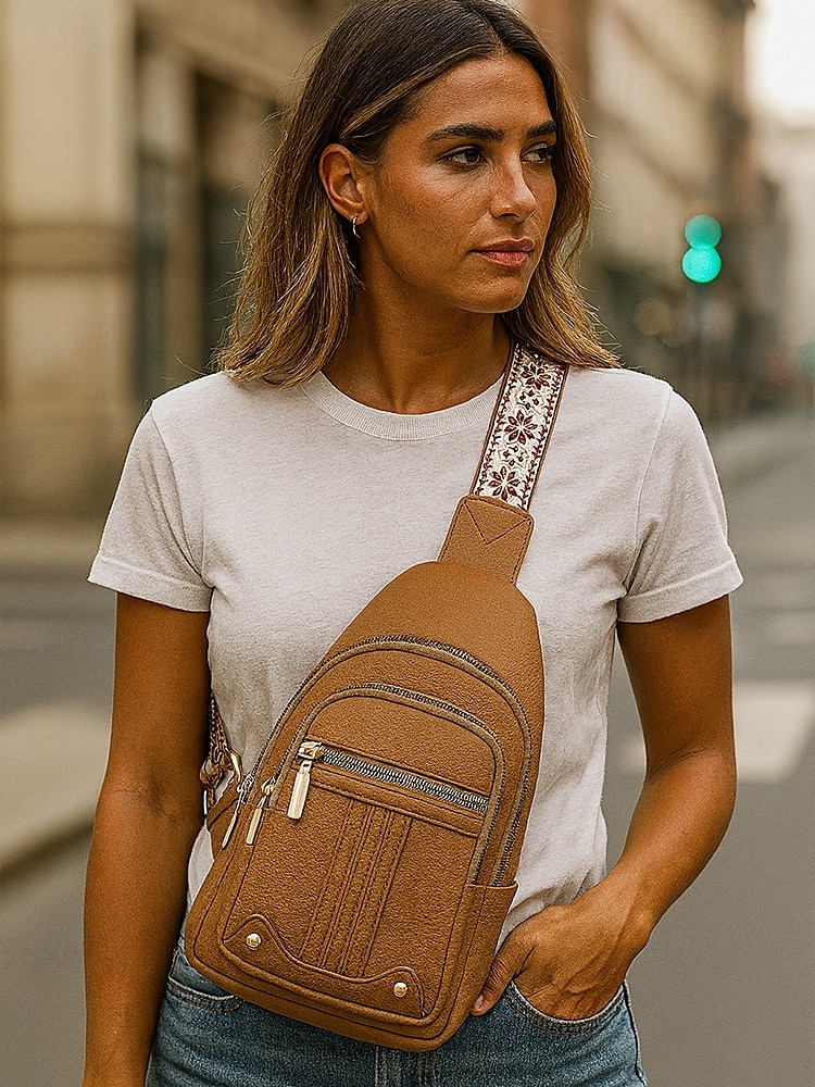 Dámská nepromokavá crossbody kabelka z umělé kůže - ležérní lehká crossbody kabelka s multifunkčními kapsami a širokým ramenním popruhem s etnickým vzorem, ideální na cestování, nakupování i každodenní nošení 2025 - $19.99 –P1