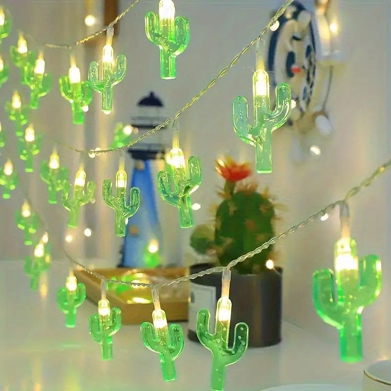 Luci a stringa estive per spiaggia tropicale Hawaii, 3 m, 20 LED, cactus, fenicotteri, bromeliacee, palme, a batteria, per decorazioni per feste in spiaggia, piscina tropicale del 2025 a $12.99 –P10