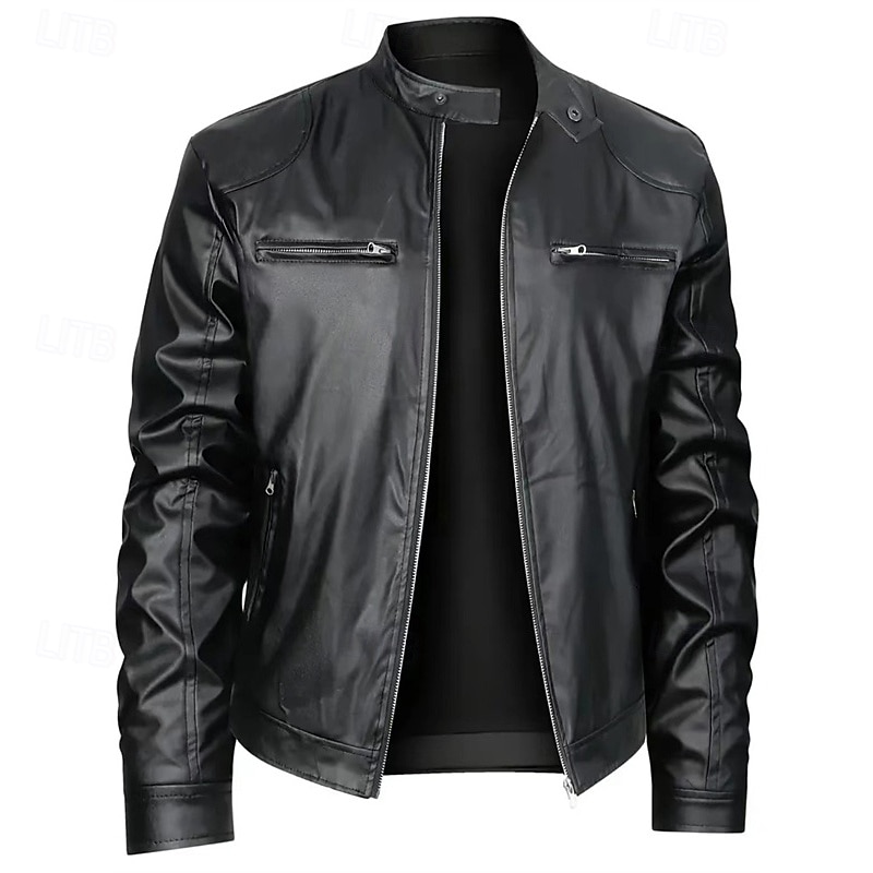 Homme Veste en Similicuir Veste moto Blouson de Moto Vacances Quotidien Coupe-vent Chaud Fermeture éclair Automne Hiver Uni Mode Classique Col montant Régulier Noir Rouge Bleu Roi Bleu Vert foncé de 2025 ? $44.99 –P4