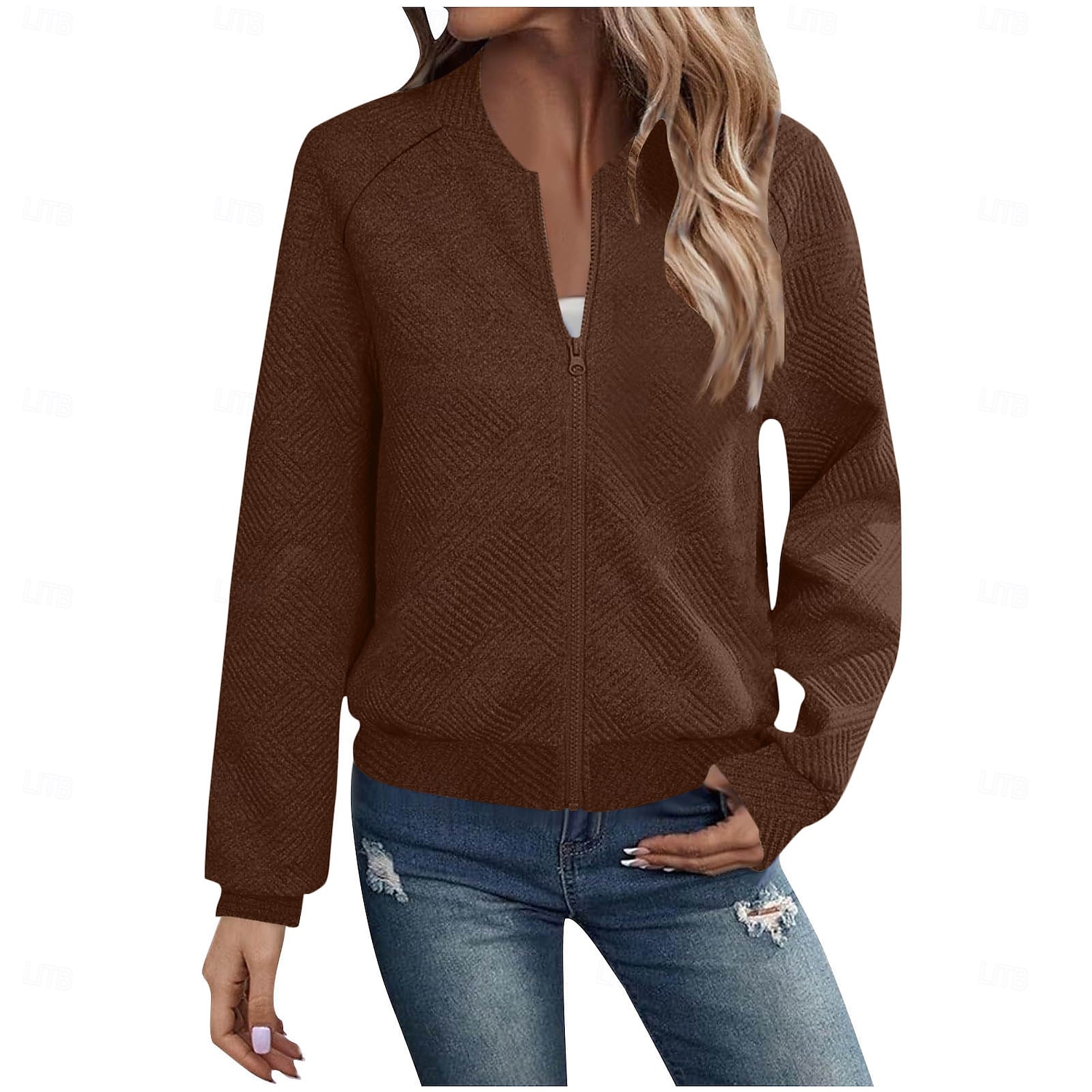 Women's Casual Jacket Sport Jacket Textured Jackets Office / Career Daily Wear Going out Fall Regular Coat Stand Collar Regular Fit Warm Vintage Style Lady Casual Jacket Long Sleeve non-printing 2025 - $26.99 –P7