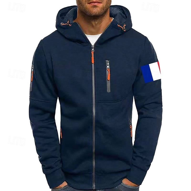 Homme Sweat à capuche Sweat à capuche zippé intégral Veste de survêtement Noir Blanche Vin Vert Véronèse bleu marine À capuche Uni Zip Up Patchwork Poche Avant Sport & Loisir Occasionnel Quotidien de 2025 ? $26.99 –P9