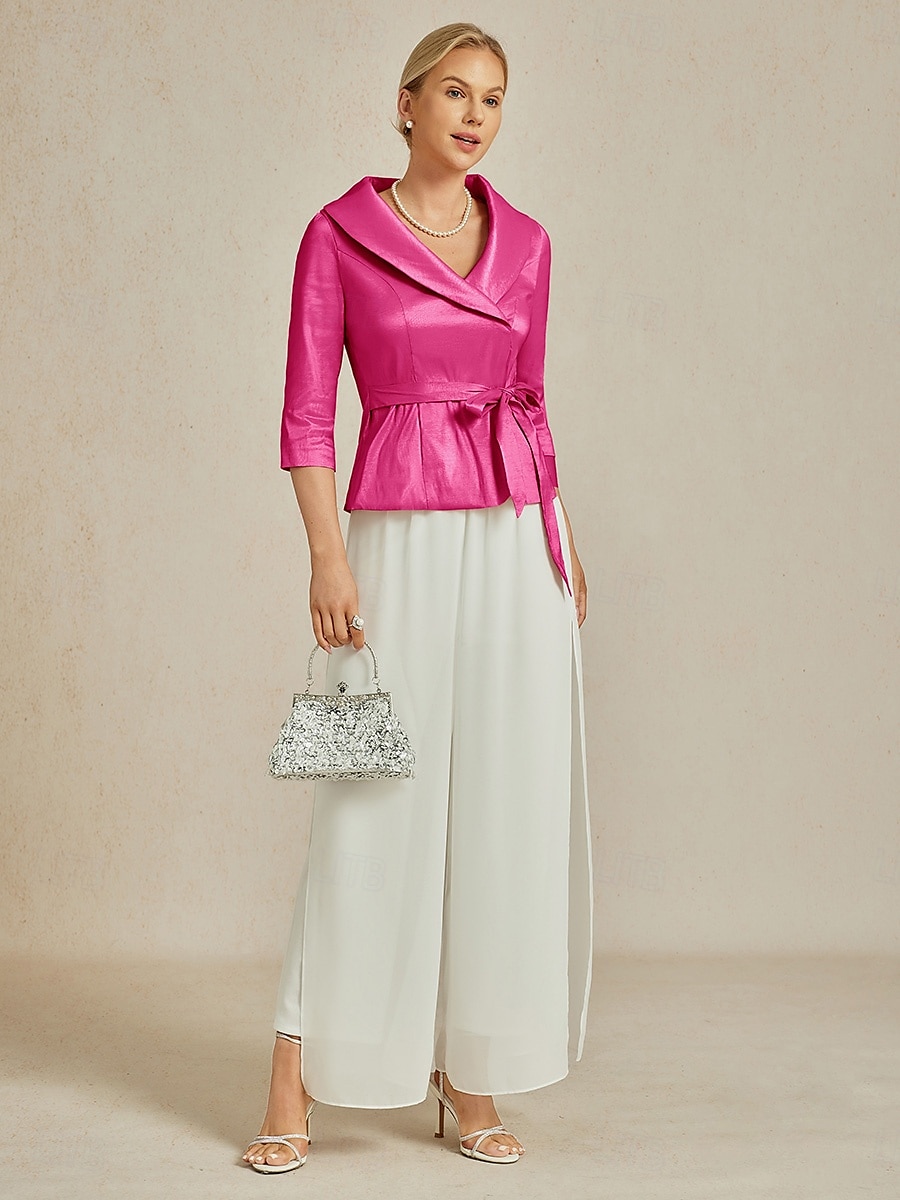 Femmes Chemisier Hauts de soirée Élégant Métallique Moderne Manche 3/4 Col en V Hauts Réguliers robe demoiselle d honneur Soirée Semi-Formel Nœud devant Fuchsia Printemps, Automne, Hiver, Été de 2025 ? $79.99 –P2