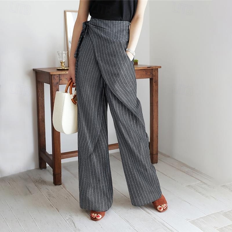 Damen Weites Bein Anzughose Hosen Hose Mode Streetwear Volle Länge Hohe Taille Gestreift Kordelzug Atmungsaktivität Bequem Straße Alltagskleidung Ausgehen Blau Weiß Dunkelgray Frühling Herbst Normale 2026 - $24.99 –P5