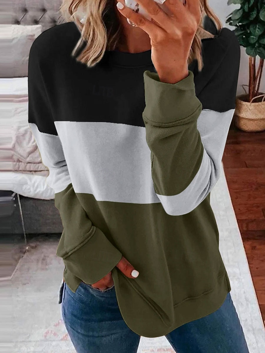Femmes Sweatshirt Pull Graphique Rayé Occasionnel manche longue Col ras du cou Col rond Hauts Réguliers Rue Occasionnel Fête Imprimé Rose Claire Vin Bleu Violet Orange Printemps Automne Hiver de 2025 ? $28.79 –P5