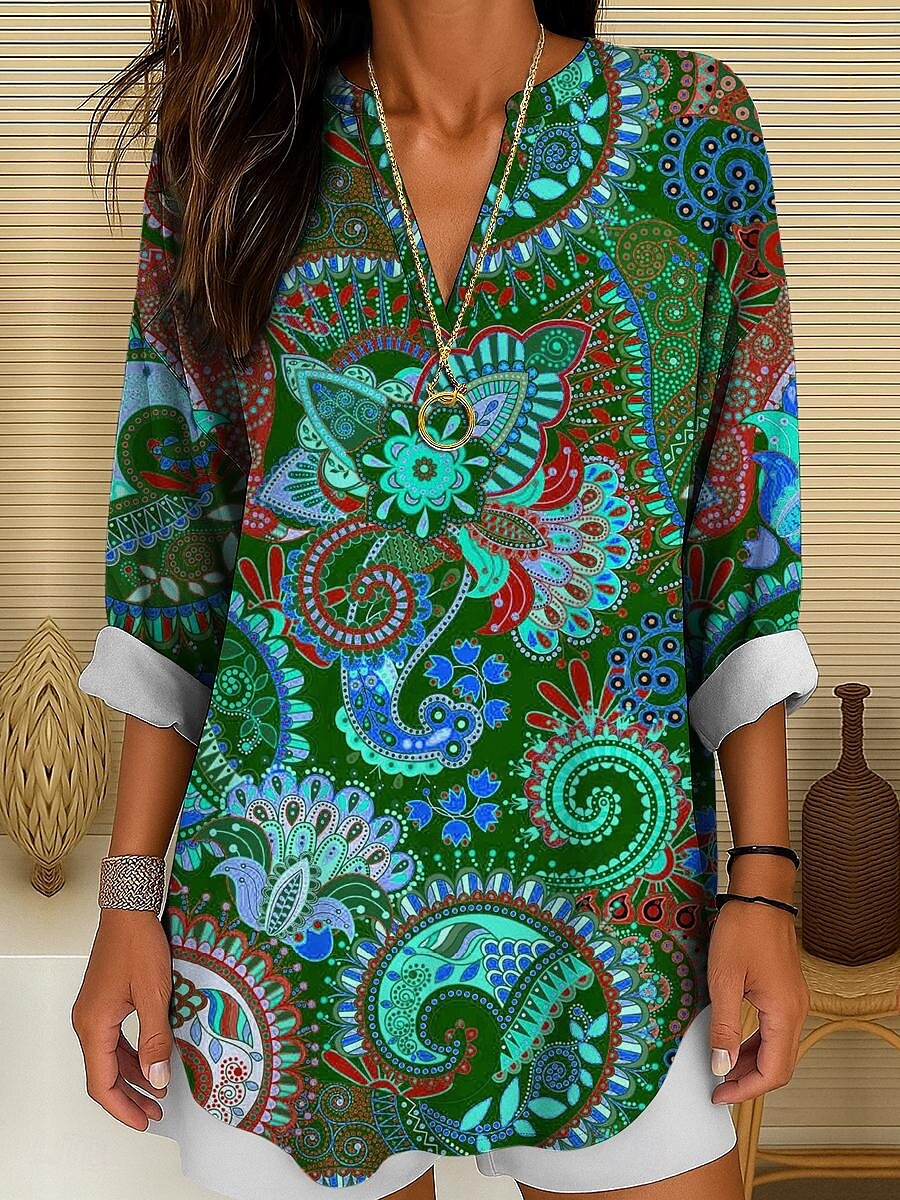 Femmes Chemisier Fleuri Graphique Paisley Bohème Basique Occasionnel manche longue Col en V Hauts Longs Quotidien Fête Boutons Imprimé Jaune Rose Claire Bleu Violet Vert Été Printemps Printemps de 2025 ? $24.99 –P7