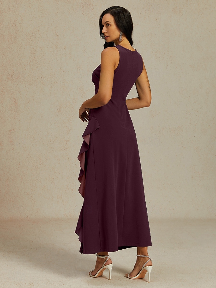 Dam Maxiklänning Sheath Dress Plisserad klänning Volangkjol Elegant party Semiformella klänningar Bröllopsgäst Kvällsfest Gradering Ensfärgat Ärmlös Rund hals Båthals Vinröd Sommar Vår Höst 2025 - $99.99 –P2