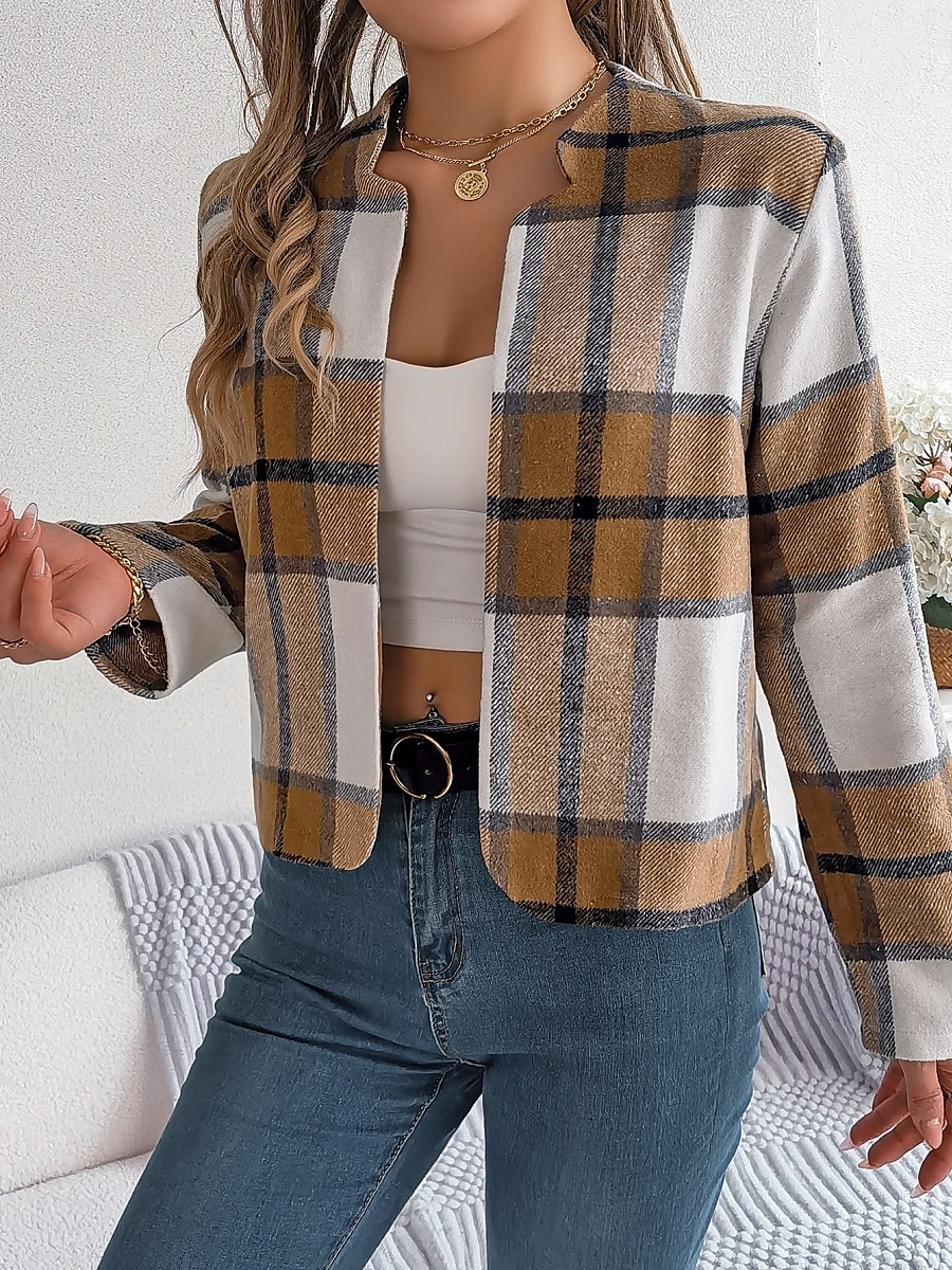 Γυναικεία Casual Jacket Άνετο Αναπνέει Στάμπα Καθημερινό Καρό Διακοπές Δρόμος Καθημερινά Ρούχα Εξόδου Ανοικτό Μπροστά Κοντό Όρθιος Γιακάς Κανονικό Μακρυμάνικο Εξωτερικά ενδύματα 2025 - $32.99 –P16