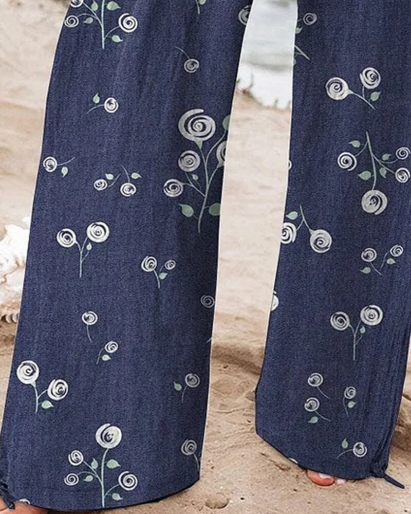 Női Széles lábszár Nadrágok Palazzo nadrág Divat Boho Teljes hossz Magas derék Virág Rugalmas derék Zsinór Nyomtatott Lélegzési képesség Kényelmes Utca Hétköznapi viselet Alkalmi Sötétkék Tavasz Ősz 2025 - $22.99 –P3