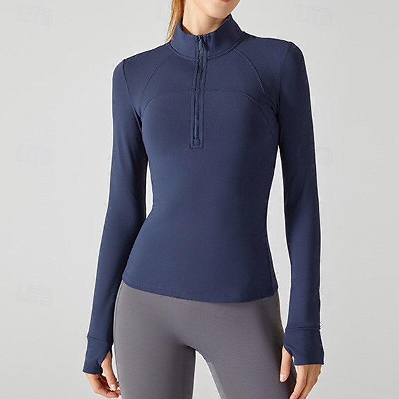 Mujer Sudadera de polar Escote Chino Templado Dispersor de humedad Media Cremallera Manga Larga Deportes Color sólido Camiseta por Gimnasio Entrenamiento de gimnasio Aptitud física Delgado Ropa de 2025 - $39.99 –P7