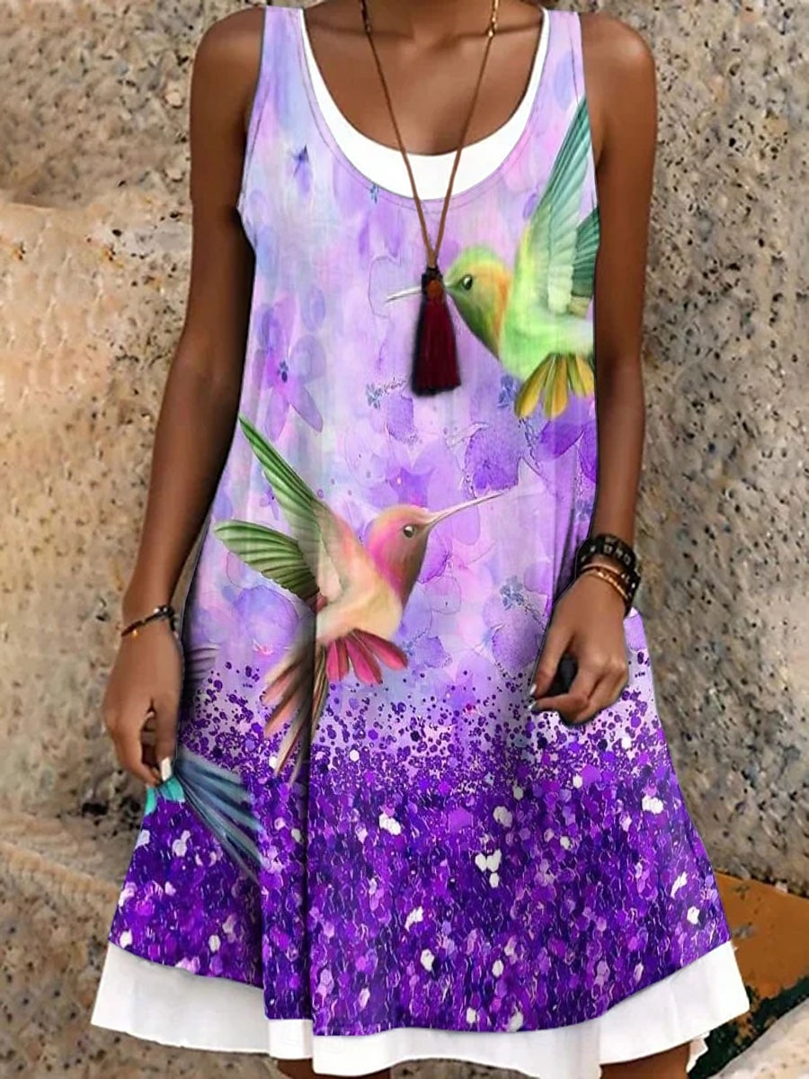 Women's Mini Dress Sundress A Line Dress Off The Shoulder Dress Vacation Casual Boho Daily Loose Fit Graphic Animal Sleeveless Crew Neck Red Blue Purple Green Summer Spring Fall 2025 - $24.99 –P1
