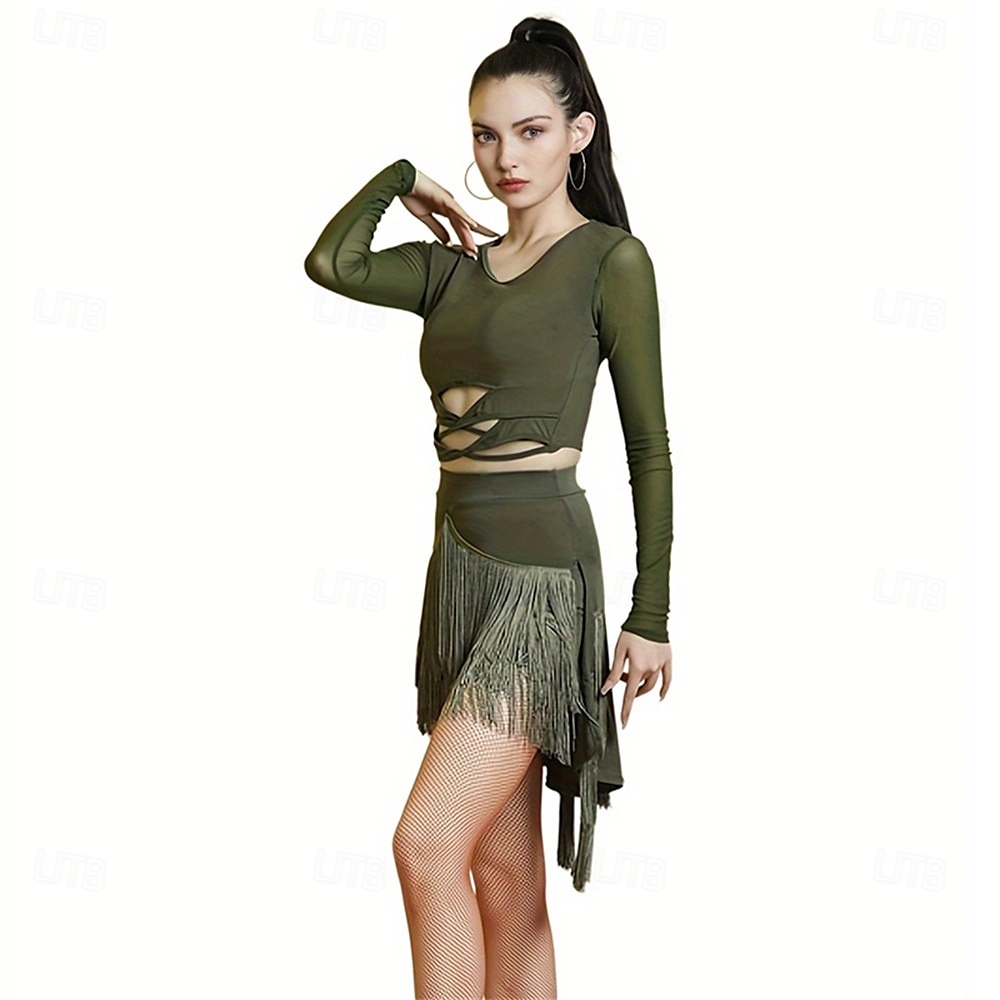 gonna con frange per danza latina da donna – mezza gonna asimmetrica a vita alta che abbraccia i fianchi per cha-cha, rumba &abbigliamento da allenamento/performance del 2025 a $27.99 –P4