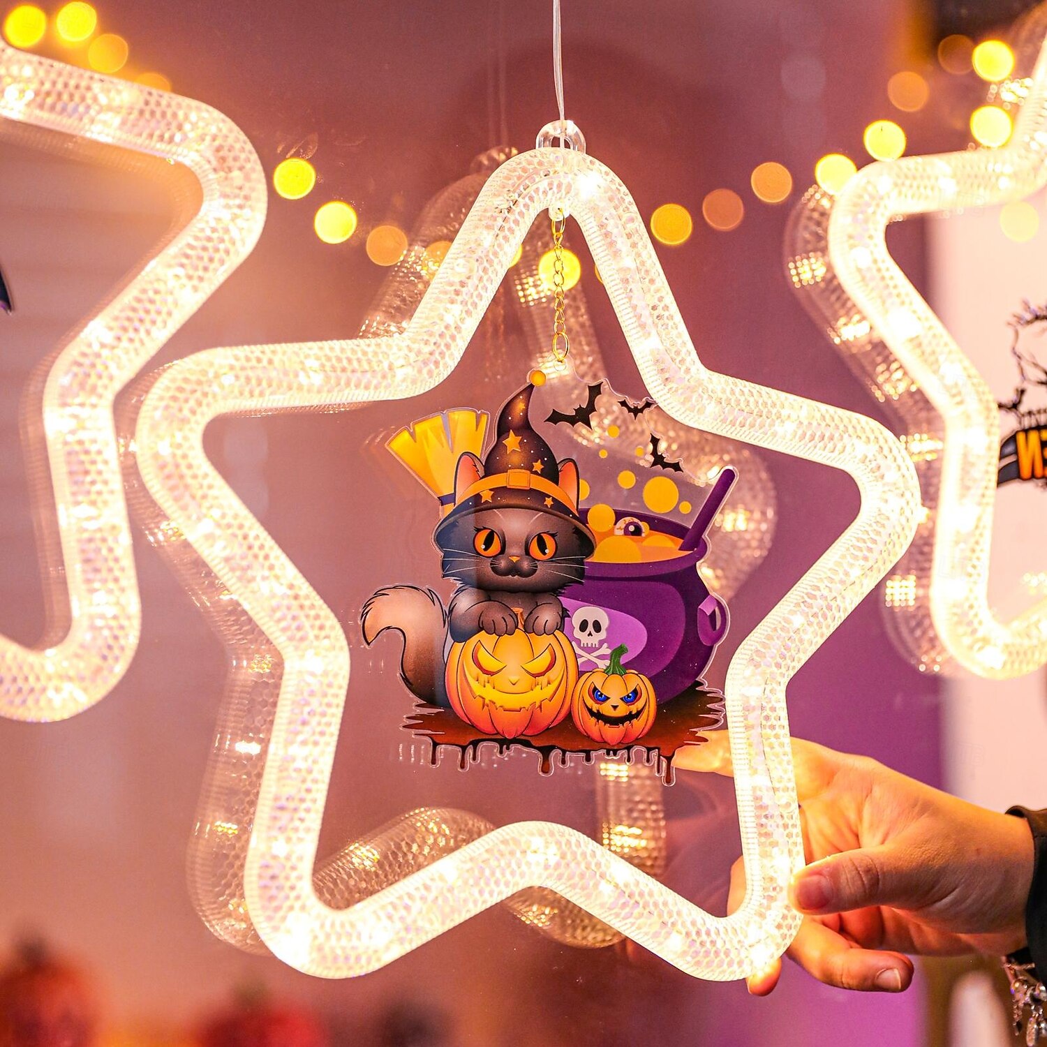 1 ks 27,6 cm halloween netopýr duch čaroděj klobouk dýně černá kočka netopýr přísavka led přísavka okenní světlo párty okno vnitřní atmosféra dekorativní světlo aaa baterie box teplé světlo běžící 2025 - $15.99 –P12