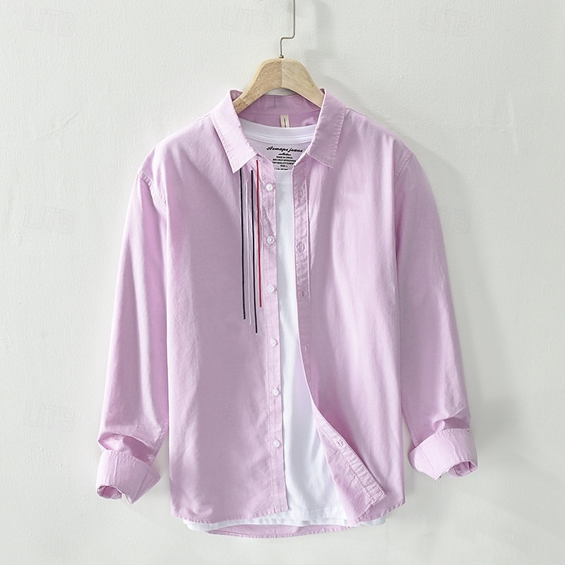 Men's Shirt Summer Shirt Casual Shirt Beach Shirt Button Up Shirt White Pink Gray Light Blue Long Sleeve Plain Lapel Vacation Hawaiian Clothing Apparel 100% Cotton Fashion Casual Comfortable 2026 - $45.99 –P5