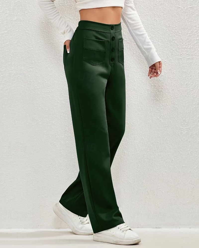 Pentru femei Picior Larg Pantaloni Drept Șic Stradă Casual Lungime totală Natural Simplu Buzunar Talie elastică Cataramă Comfortabil În aer liber Stradă Ieșire Măr Verde Gri Închis Roșu portocaliu 2025 - $19.99 –P10